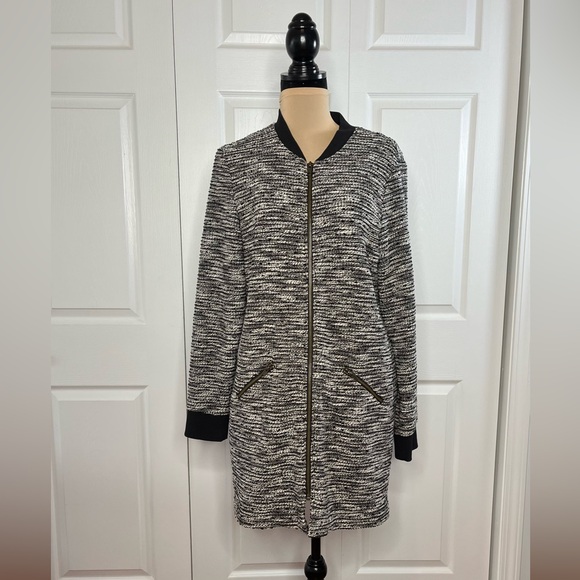 Sanctuary Women's Black and White tweed bomberJacket, long, zipper front ,size L - Picture 3 of 17